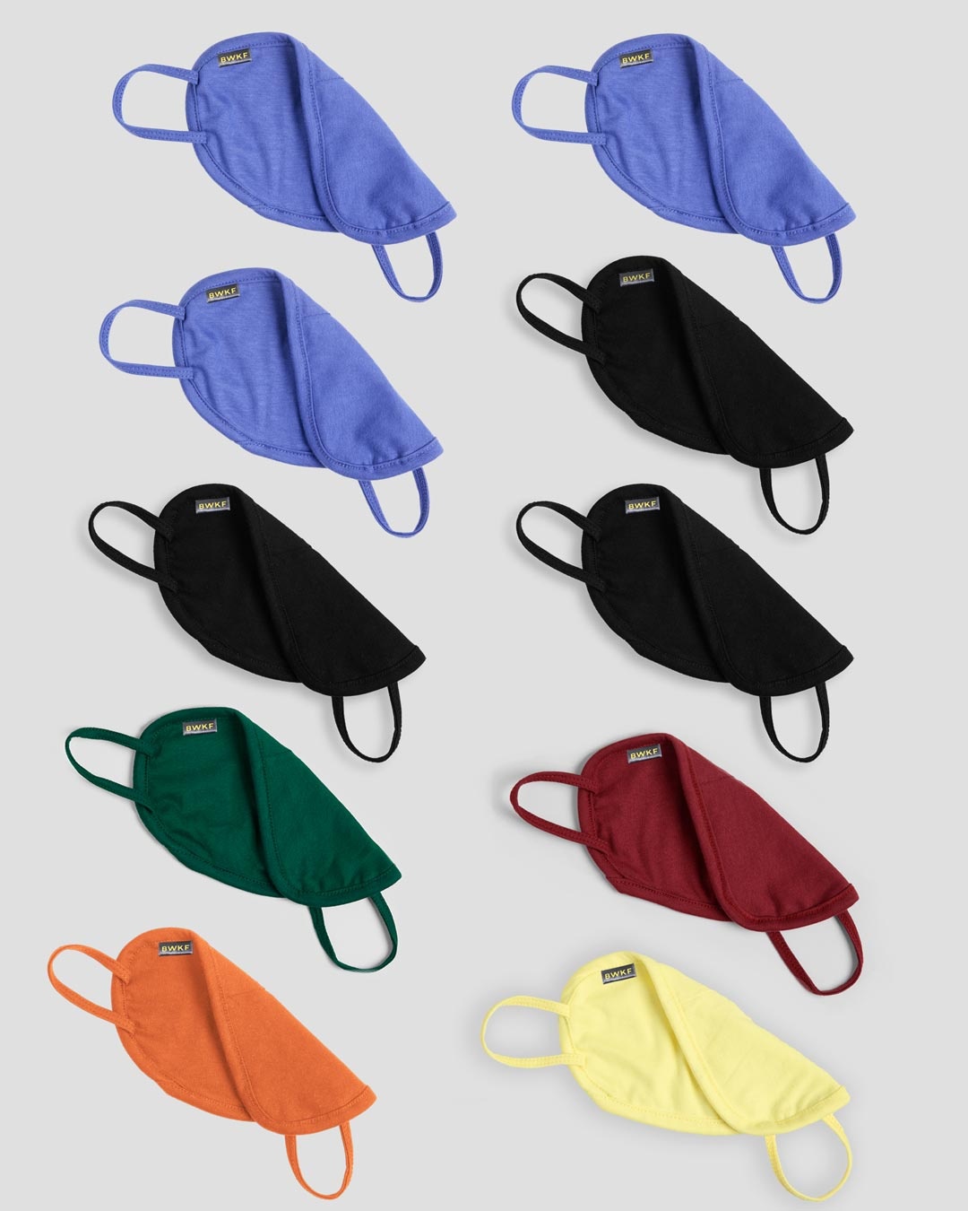 Shop 2-Layer Protective Mask -Pack of 10 (Blue Haze, Jet Black, Green, Red,Vintage Orange,Pastel Yellow)