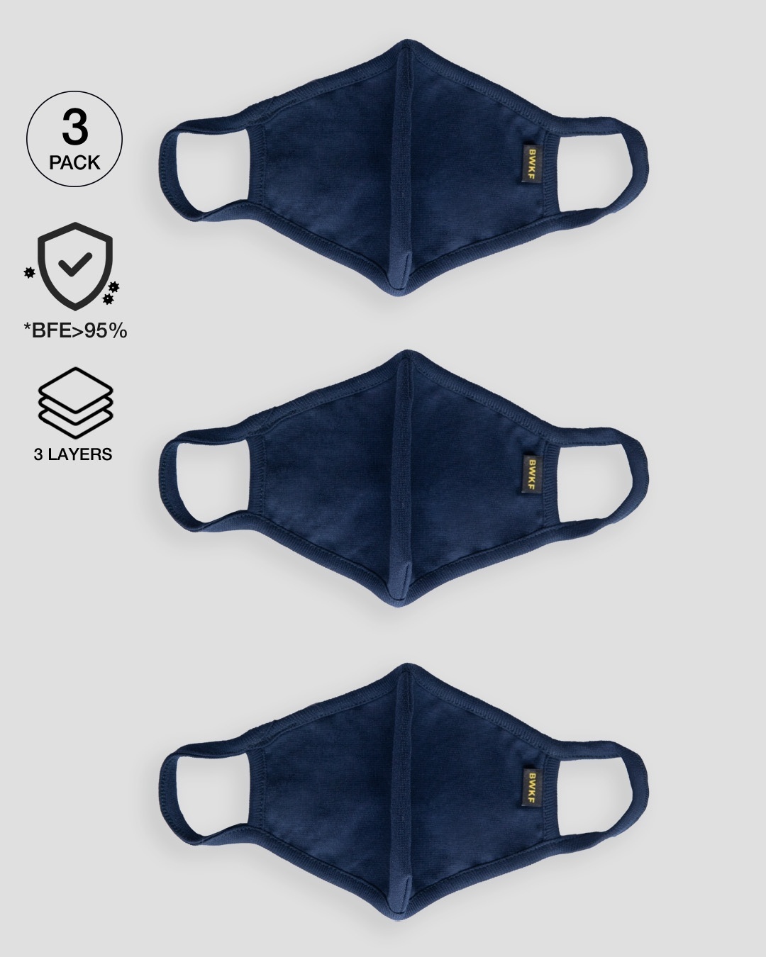 Shop 3 layer Premium Life Mask Combo of 3 (Navy Blue)-Front