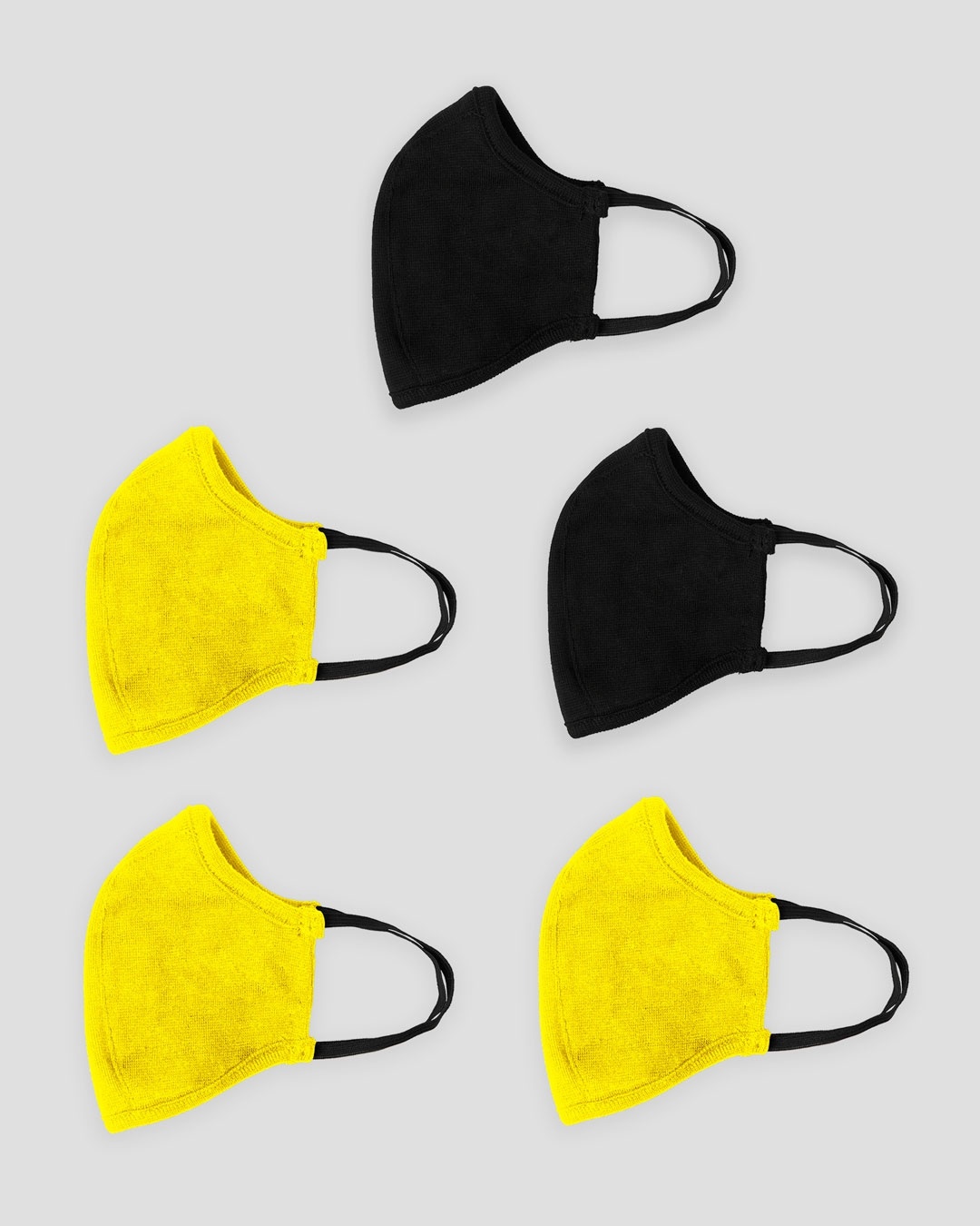 Shop 3 layer Premium Life Mask Combo of 5 (Jet Black*2- Pineapple yellow*3)-Design