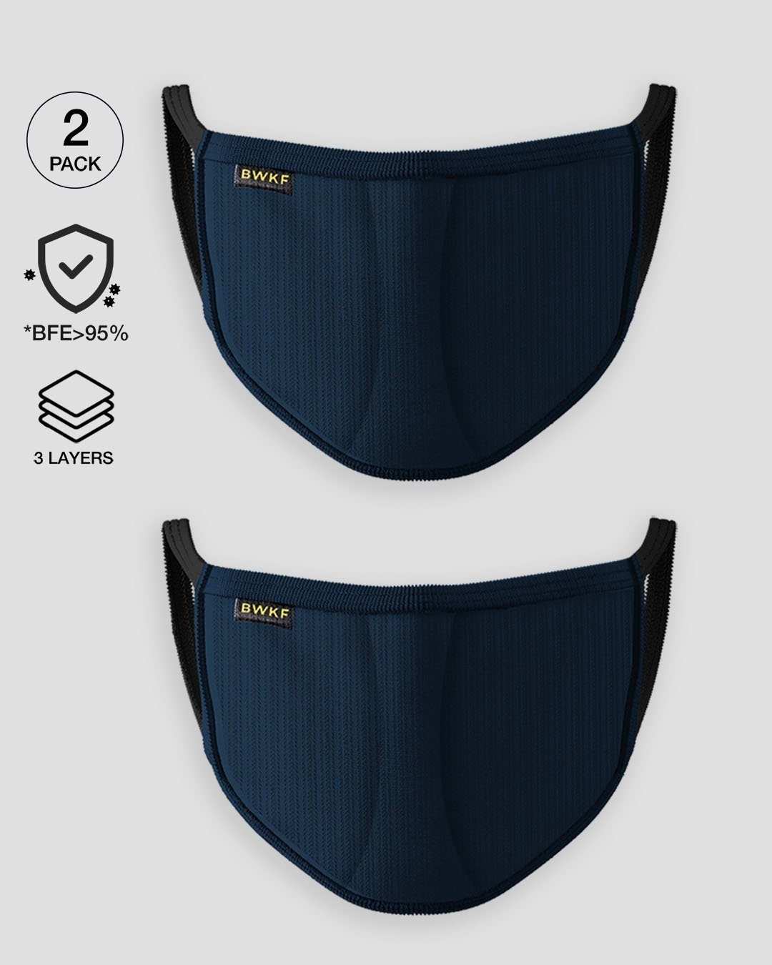 Shop 3 layer Premium Protective Mask Combo of 2 (Navy Blue)-Front