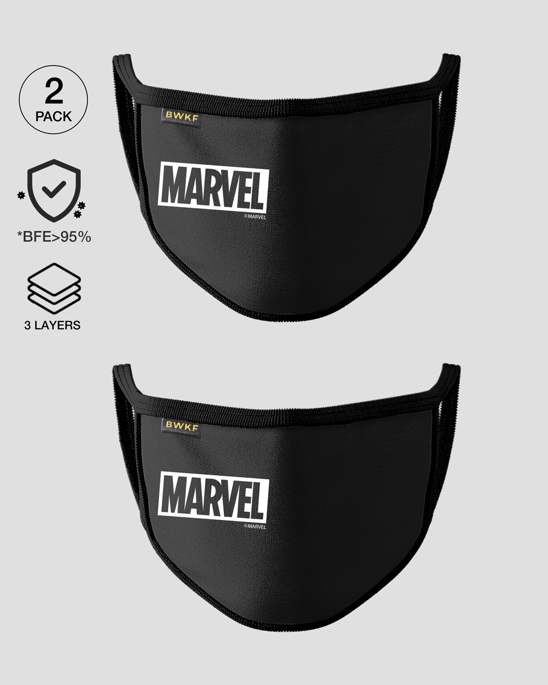 Shop 3-Layer Reusable Printed Life Mask-Pack of 2 (Logo Marvel)-Front