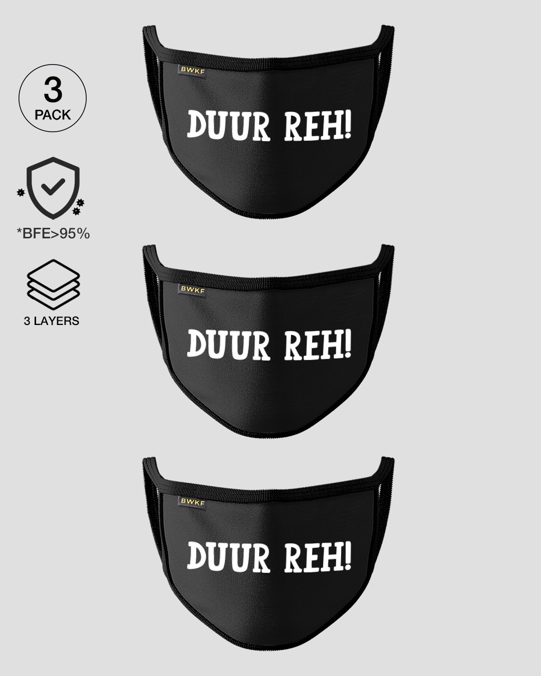 Shop 3-Layer Reusable Printed Life Mask-Pack of 3 (Duur Reh)-Front