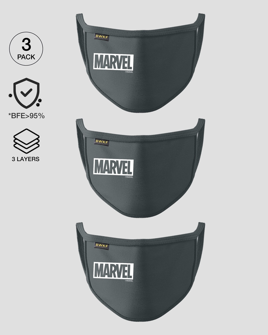 Shop 3-Layer Reusable Printed Life Mask-Pack of 3 (Logo Marvel)-Front