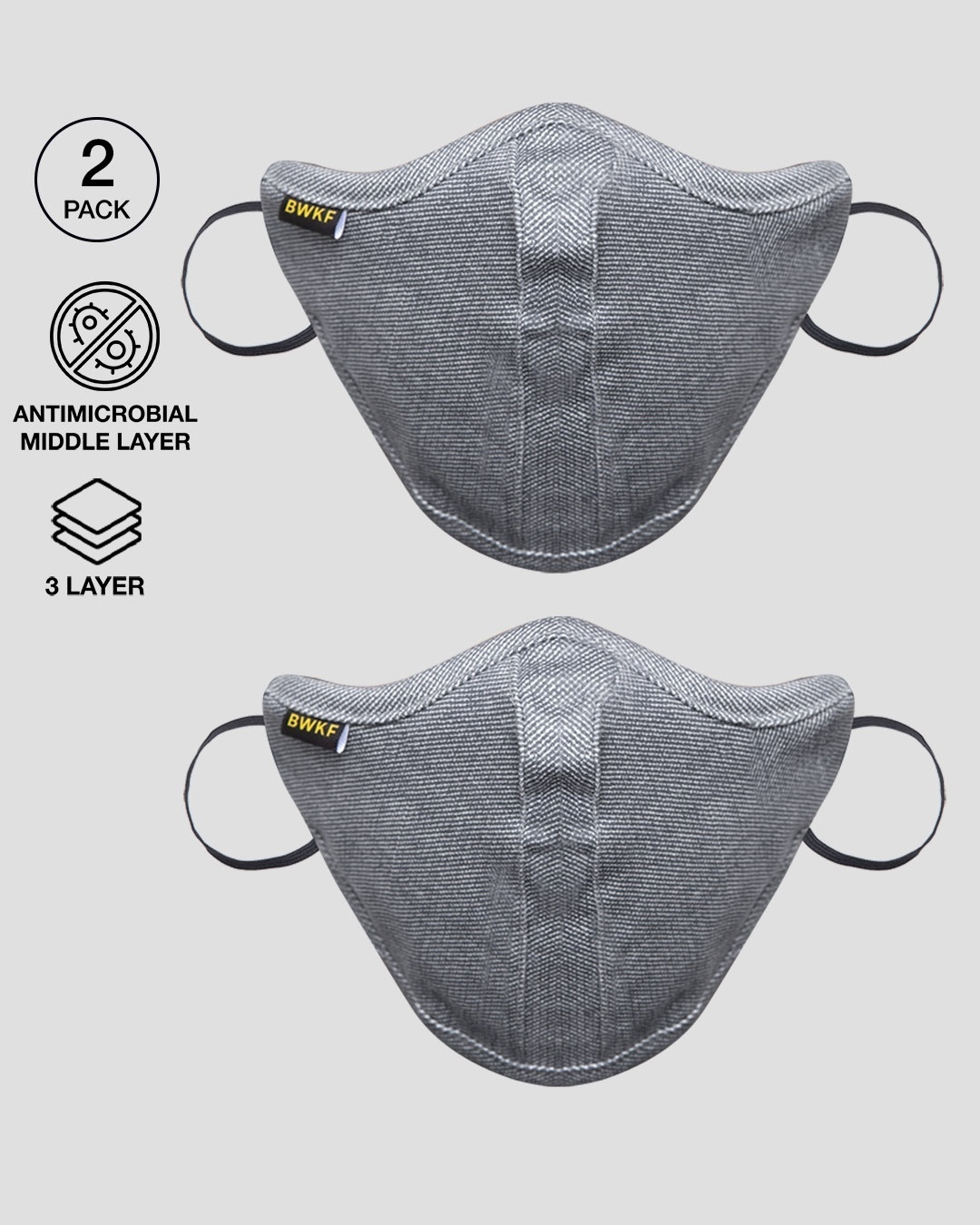 Shop 3 Panel N-95 Mask - Combo of 2  (Melange Grey)-Front