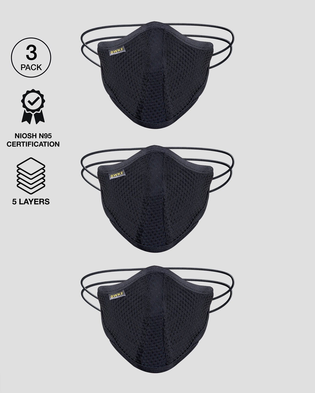 Shop 5 Layer  N 95 Reusable Life Mask Men Combo Of 3 (Jet Black)-Front