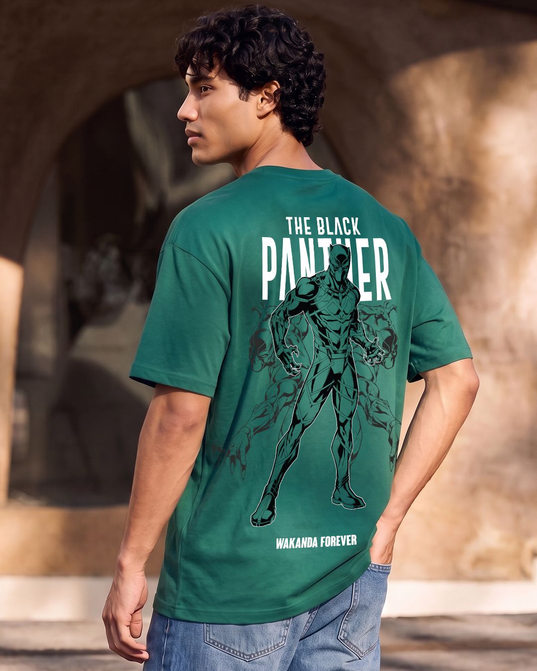 Men's  Green Wakanda Forever Graphic Printed Oversized T-shirt