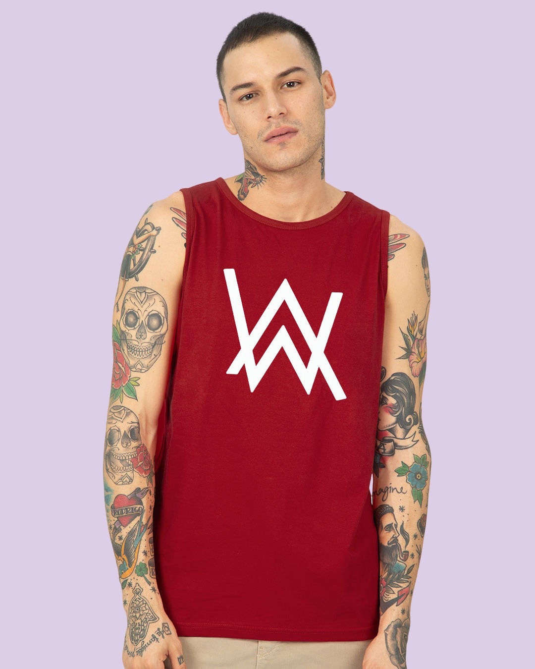 Shop Men's Red A.W. Music Glow Typography Vest-Front