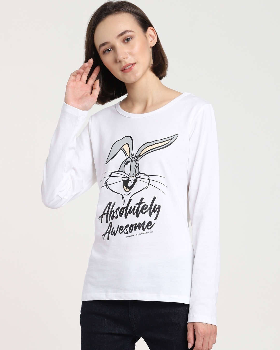 Shop Women's White Absolutely Awesome Bunny Graphic Printed T-shirt-Front