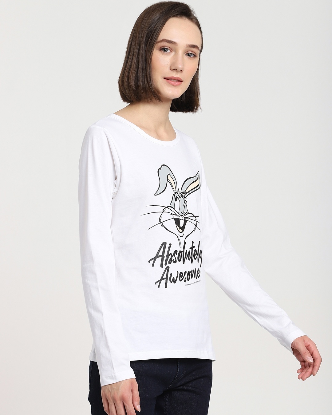 Shop Women's White Absolutely Awesome Bunny Graphic Printed T-shirt-Back