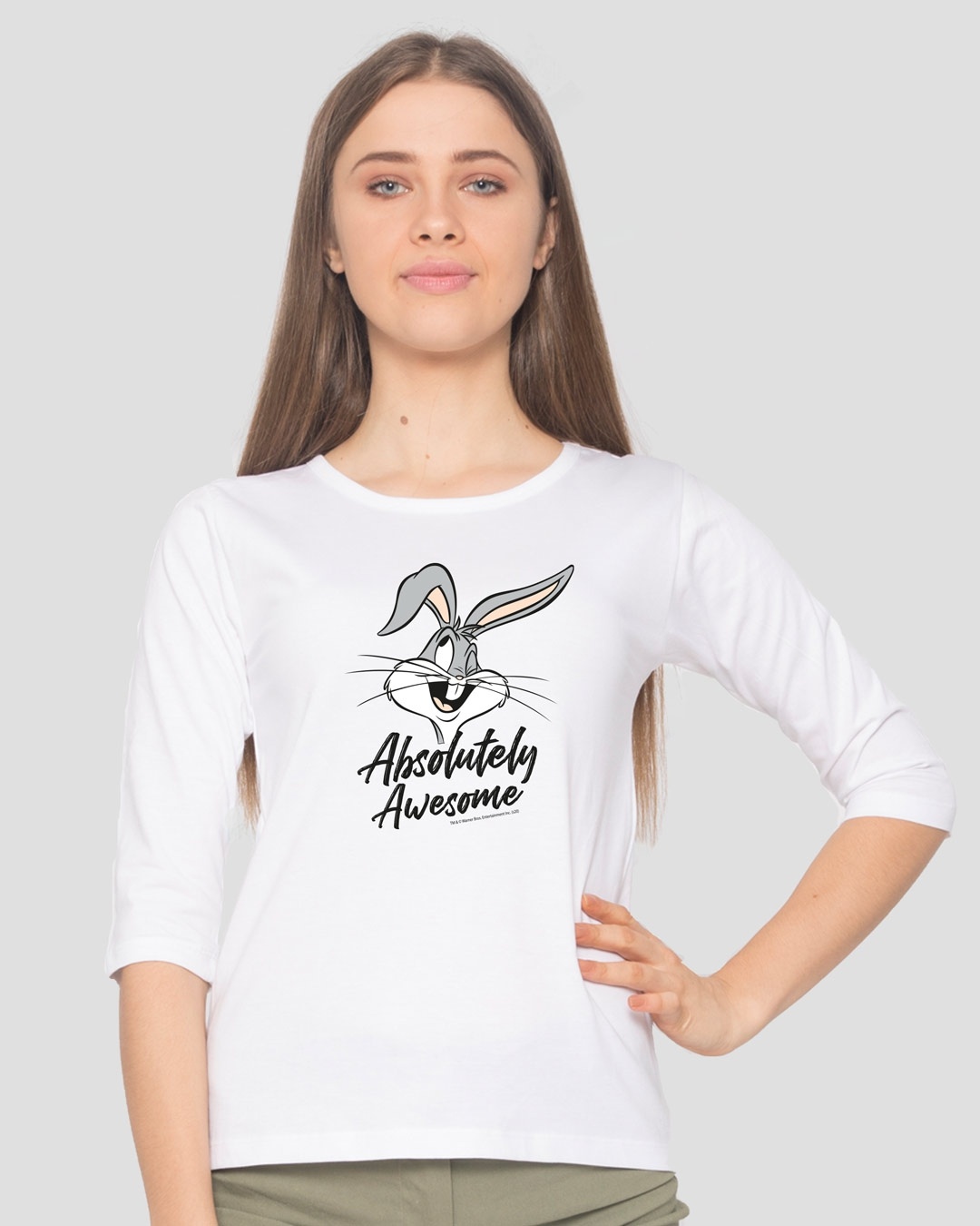 Shop Absolutely Awesome Bunny Round Neck 3/4th Sleeve T-Shirt (LTL) White-Front