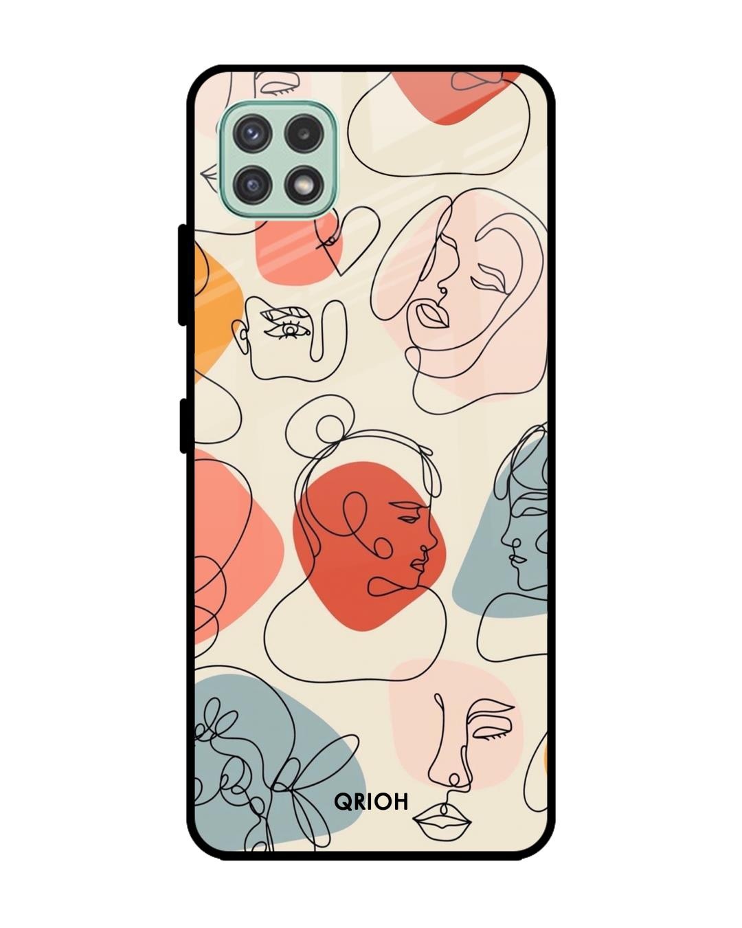 Shop Abstract Faces Printed Premium Glass Cover For  A22 5G(Impact Resistant, Matte Finish)-Front