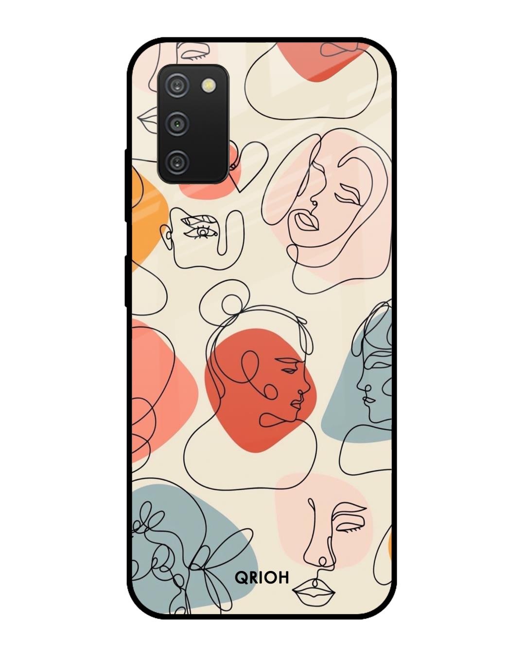 Shop Abstract Faces Printed Premium Glass Cover For  A30s(Impact Resistant, Matte Finish)-Front