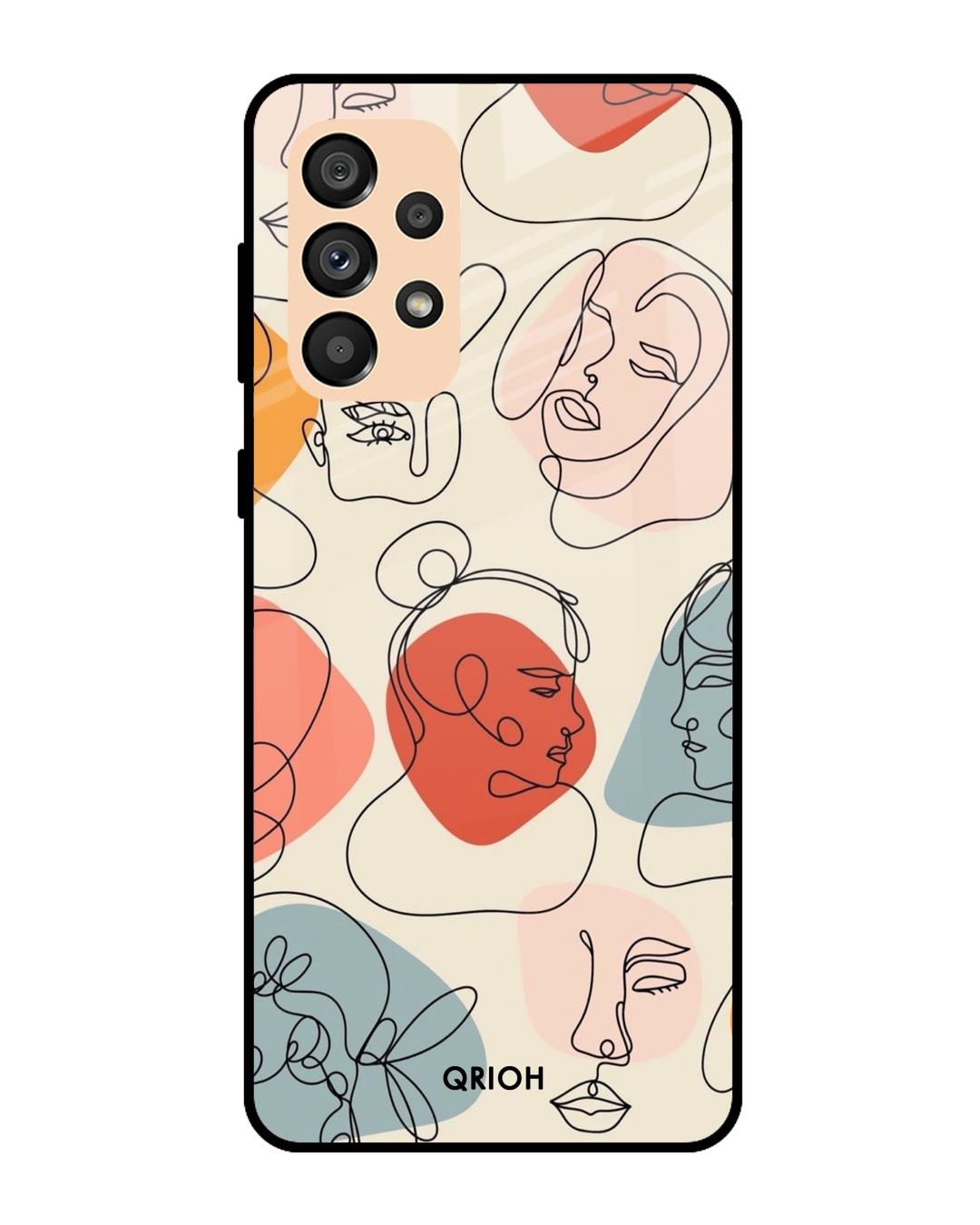 Shop Abstract Faces Printed Premium Glass Cover For  A33 5G(Impact Resistant, Matte Finish)-Front