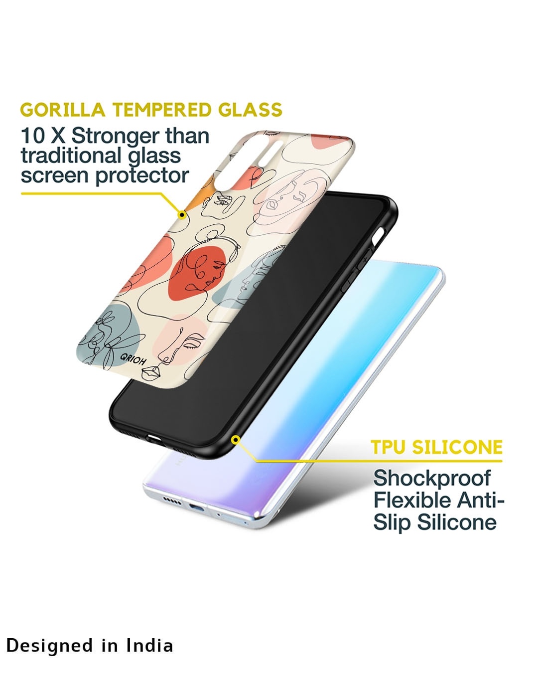 Shop Abstract Faces Printed Premium Glass Cover For  M53 5G(Impact Resistant, Matte Finish)-Design