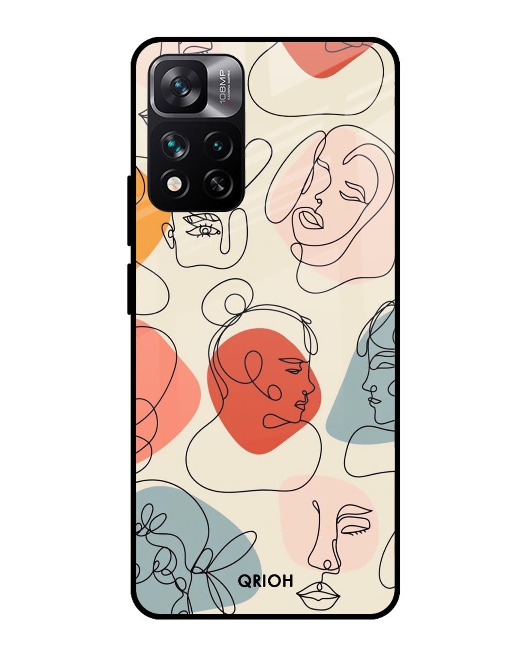 Shop Abstract Faces Printed Premium Glass Cover For Mi 11i HyperCharge (Impact Resistant, Matte Finish)-Front