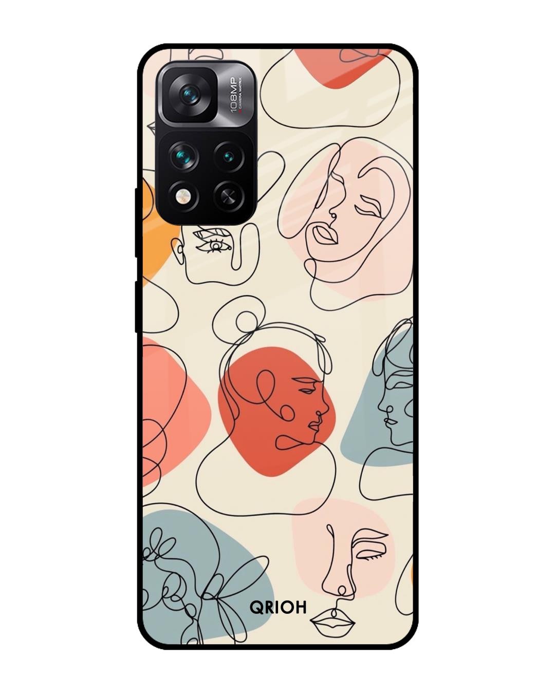 Shop Abstract Faces Printed Premium Glass Cover For Mi 11i (Impact Resistant, Matte Finish)-Front