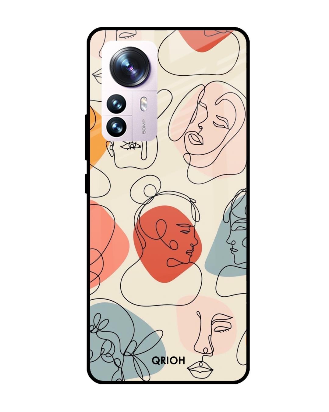 Shop Abstract Faces Printed Premium Glass Cover For Mi 12 Pro 5G (Impact Resistant, Matte Finish)-Front