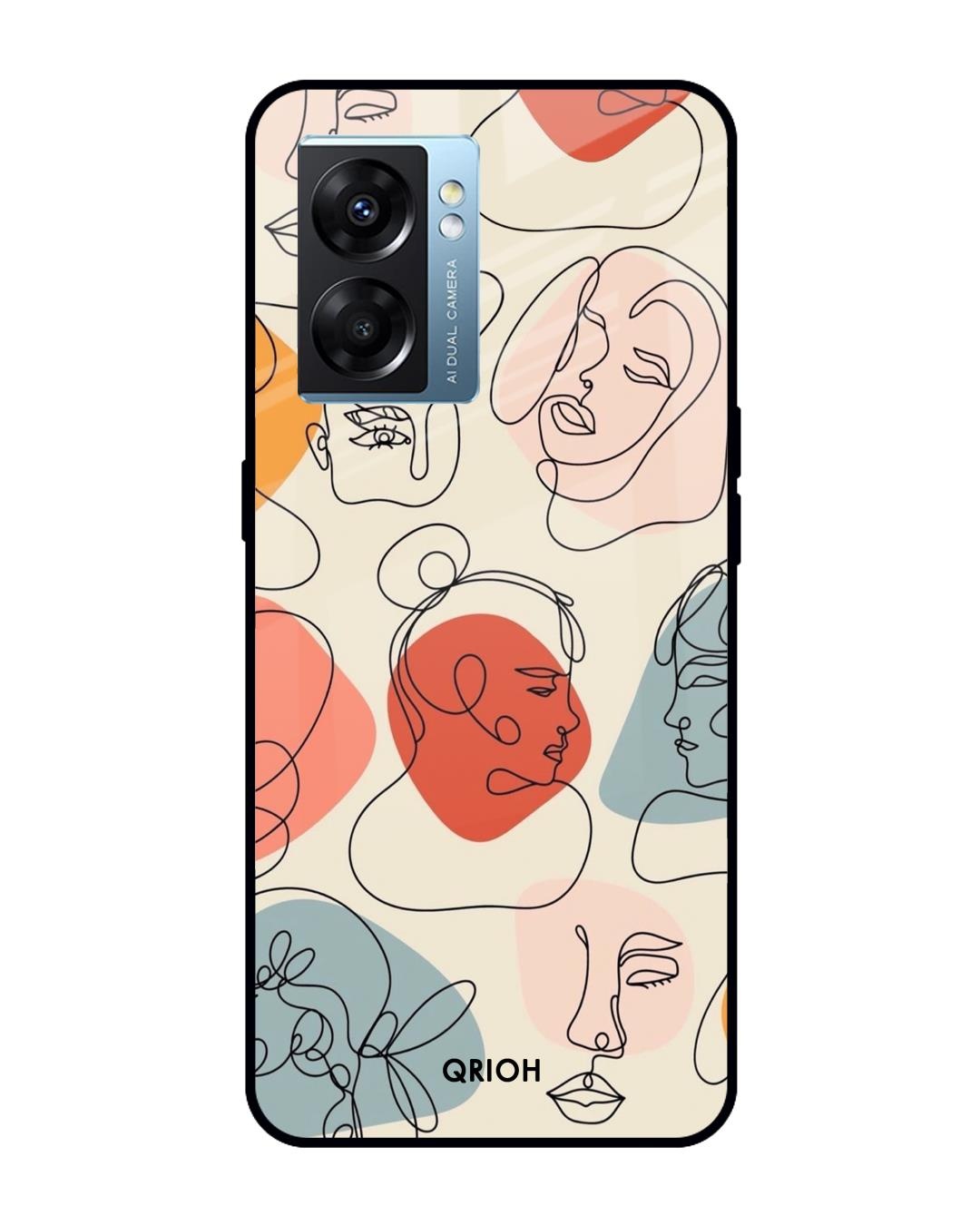 Shop Abstract Faces Printed Premium Glass Cover for Oppo K10 5G (Shock Proof, Scratch Resistant)-Front