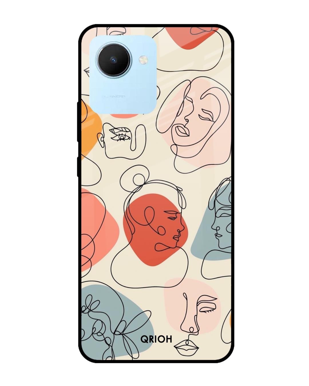 Shop Abstract Faces Printed Premium Glass Cover for Realme C30 (Shock Proof, Scratch Resistant)-Front