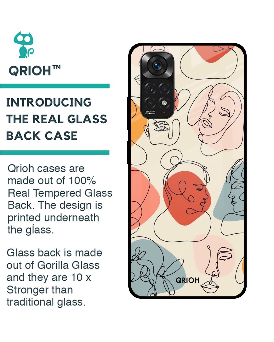 Shop Abstract Faces Printed Premium Glass Cover For Redmi Note 11 (Impact Resistant, Matte Finish)-Back