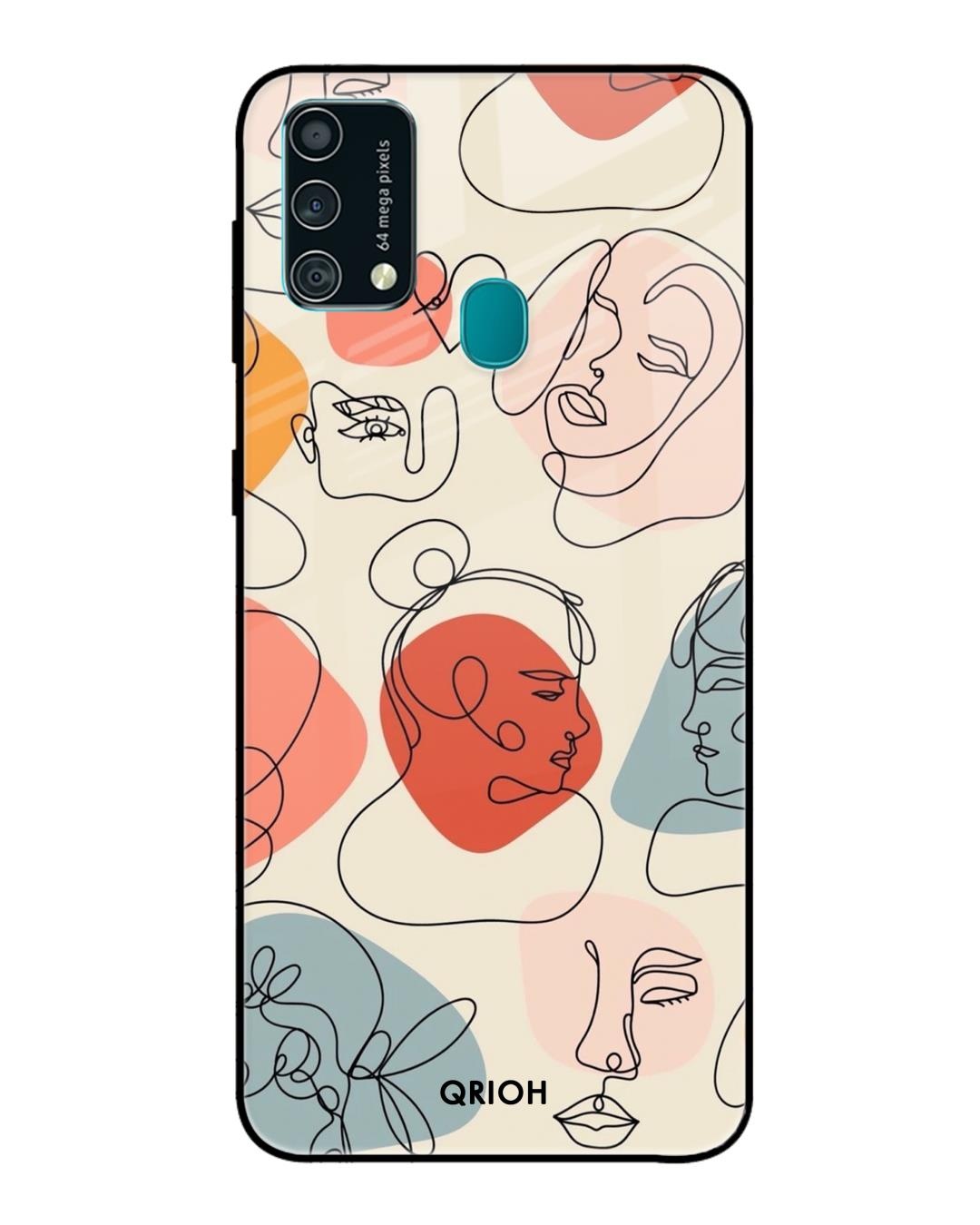 Shop Abstract Faces Printed Premium Glass Cover For Samsung Galaxy F41(Impact Resistant, Matte Finish)-Back