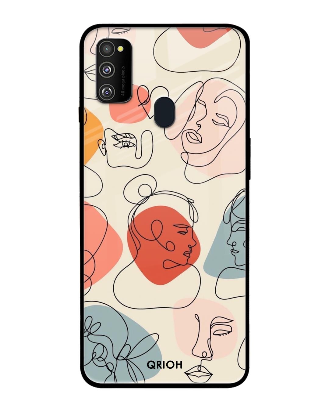 Shop Abstract Faces Printed Premium Glass Cover For Samsung Galaxy M30s(Impact Resistant, Matte Finish)-Back