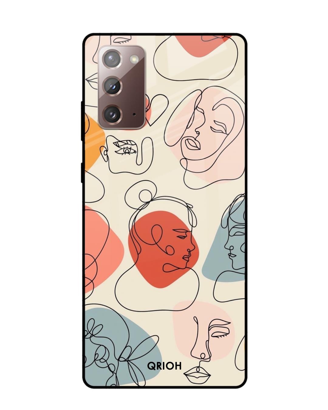 Shop Abstract Faces Printed Premium Glass Cover For Samsung Galaxy Note 20(Impact Resistant-Back