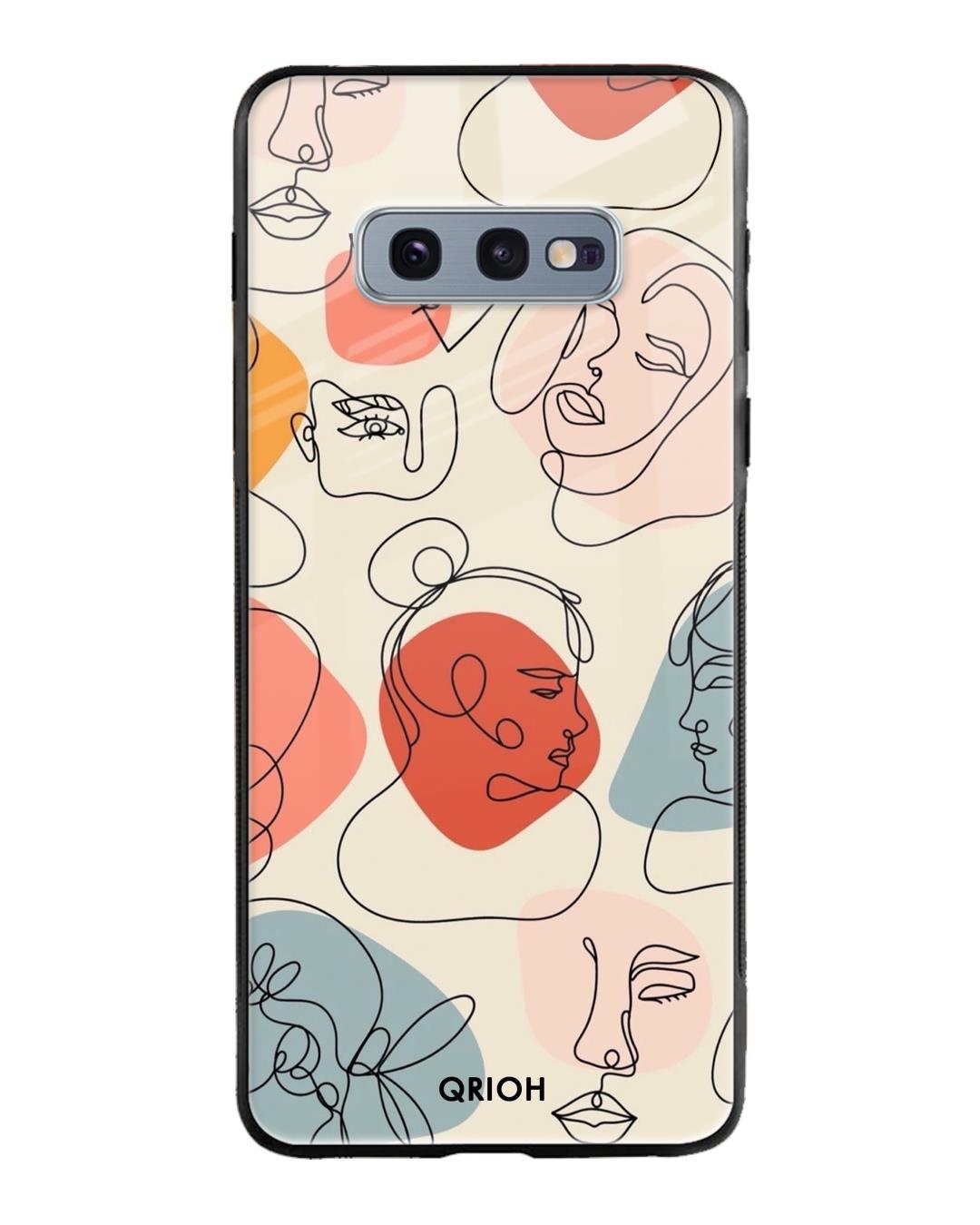 Shop Abstract Faces Printed Premium Glass Cover For Samsung Galaxy S10E(Impact Resistant, Matte Finish)-Back