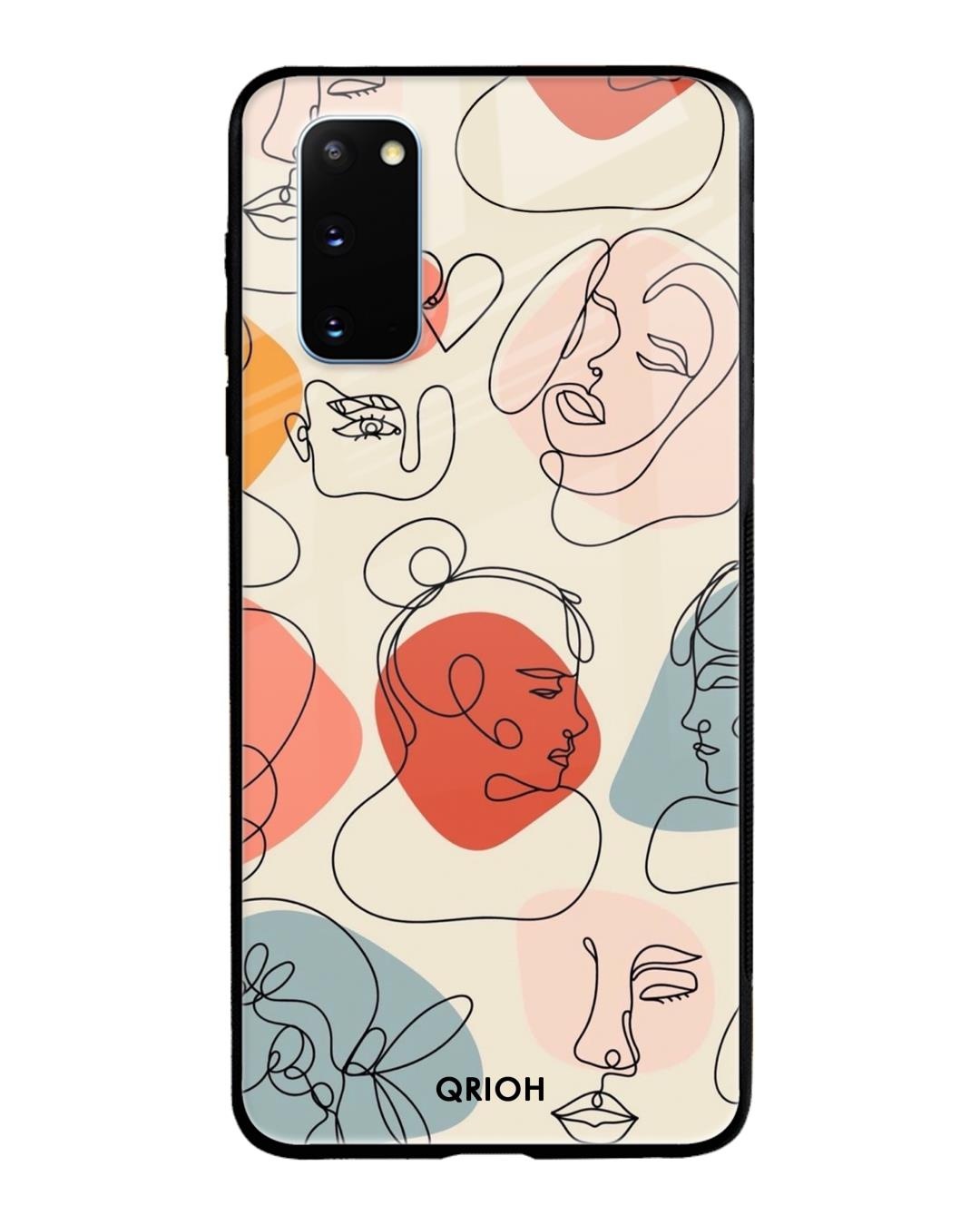 Shop Abstract Faces Printed Premium Glass Cover For Samsung Galaxy S20(Impact Resistant, Matte Finish)-Back