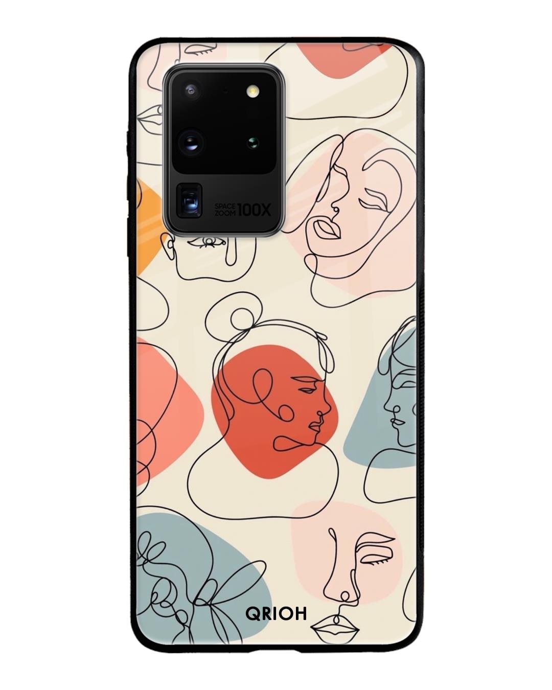 Shop Abstract Faces Printed Premium Glass Cover For Samsung Galaxy S20 Ultra(Impact Resistant-Front