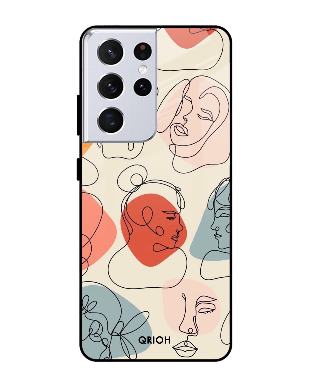 Shop Abstract Faces Printed Premium Glass Cover For Samsung Galaxy S21 Ultra(Impact Resistant-Back