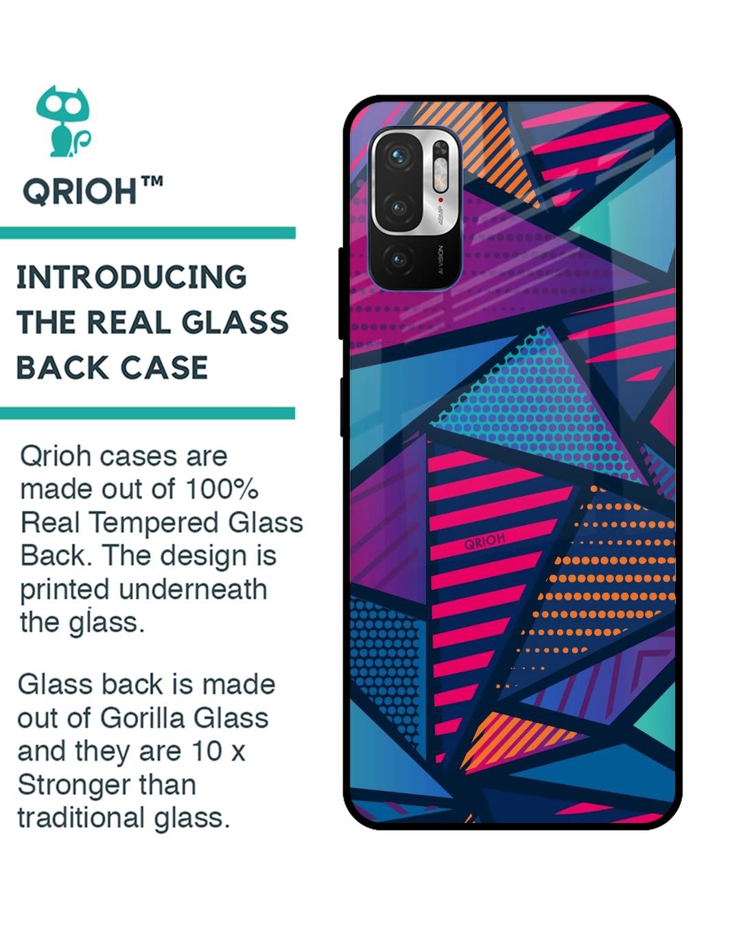 Shop Abstract Printed Premium Glass Cover For Redmi Note 10T 5G (Impact Resistant, Matte Finish)-Back