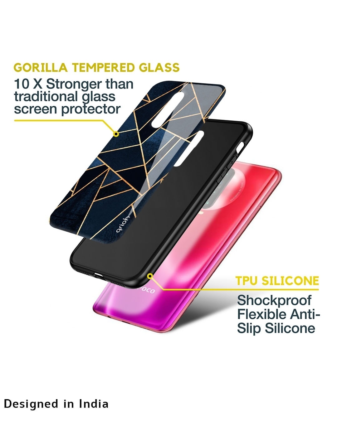 Shop Abstract Tiles Premium Glass Case for Poco M4 5G (Shock Proof, Scratch Resistant)-Design