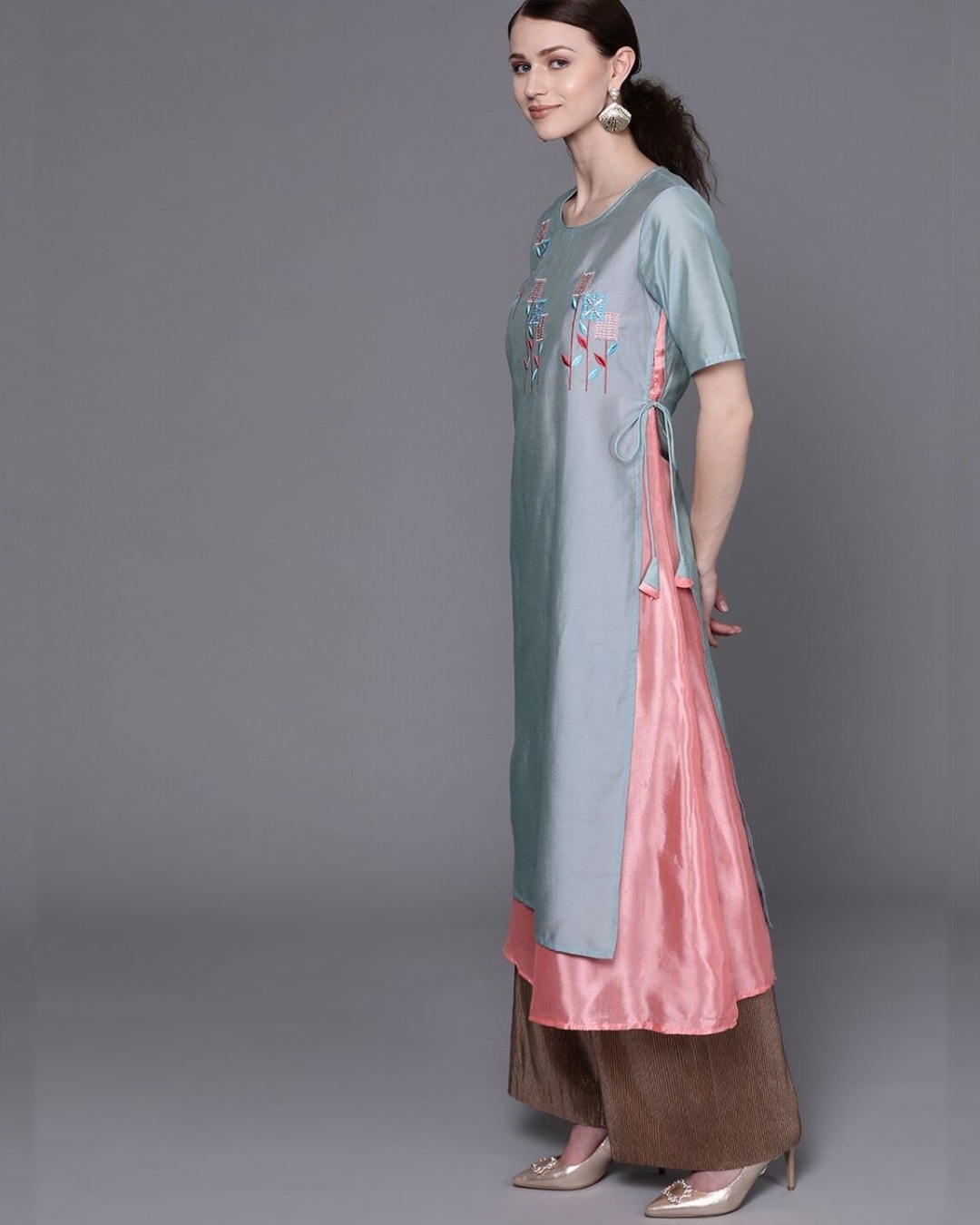 Shop Grey And Pink Double Layered Kurta-Design
