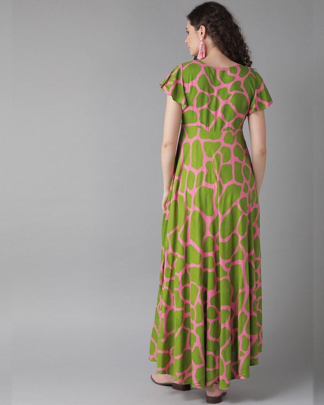 Shop Pink And Green Giraffe Print Anarkali Kurta-Back