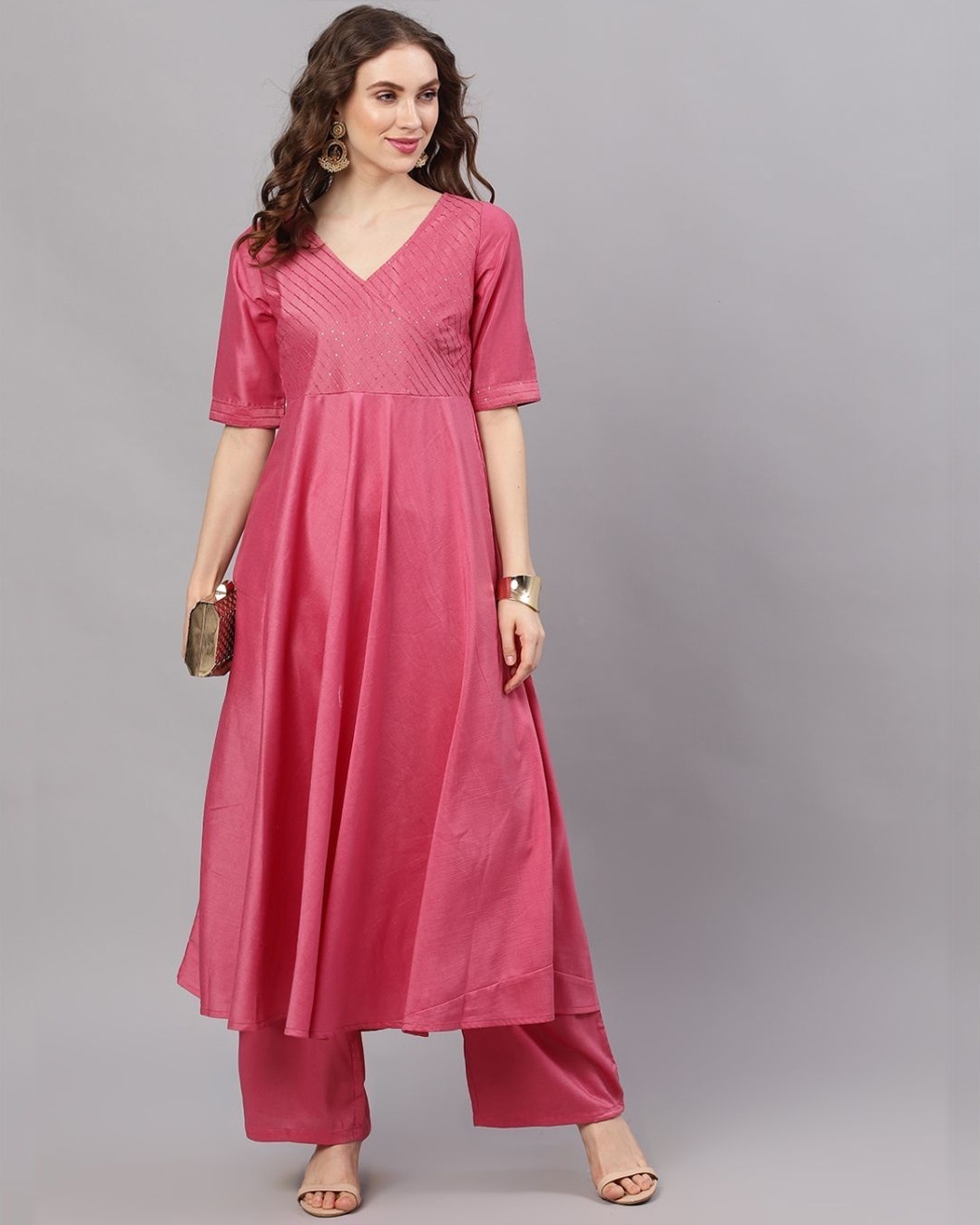 Shop Pink Chinon Sequence Work Anarkali