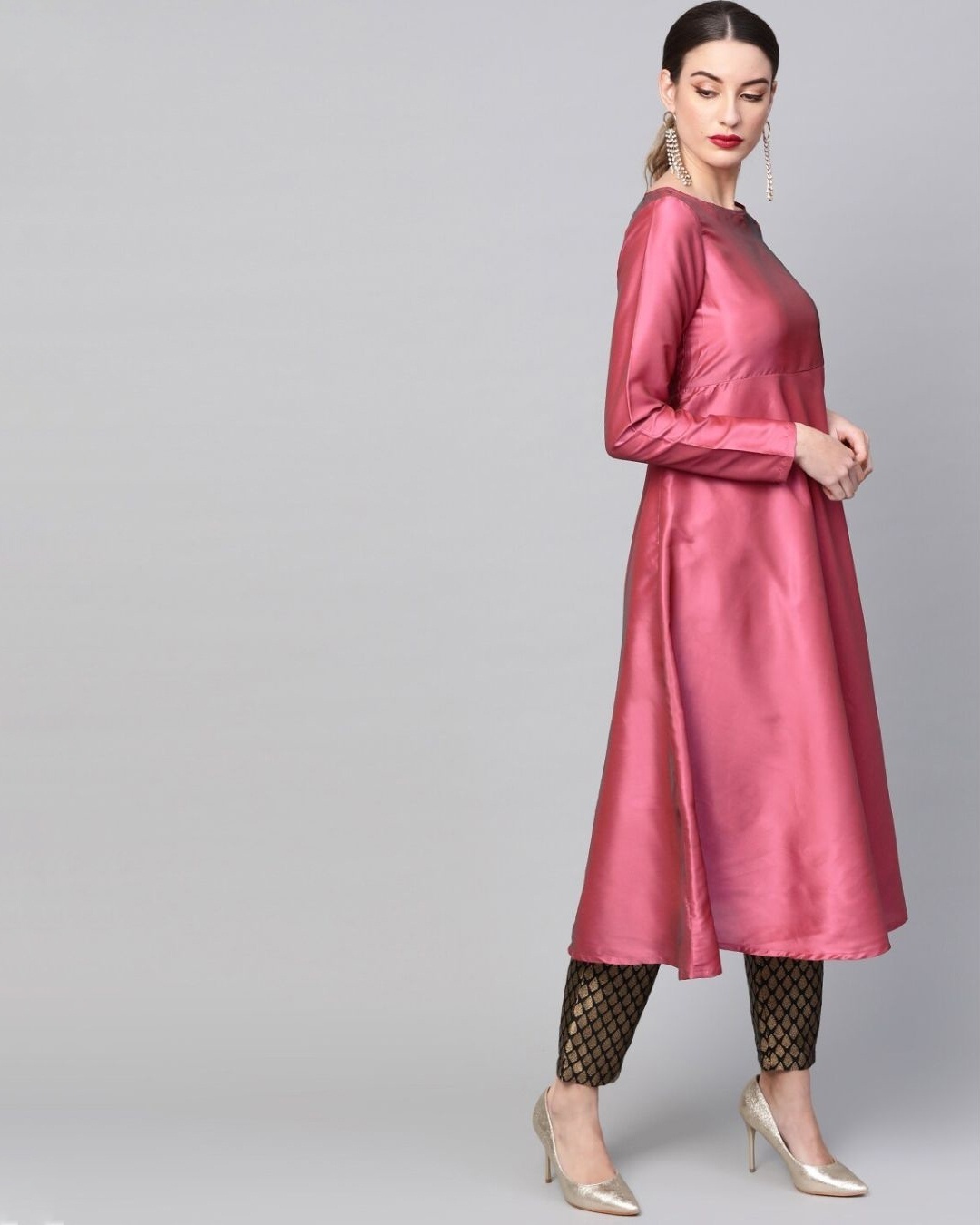 Shop Pink Solid Bias Cut Anarkali-Design