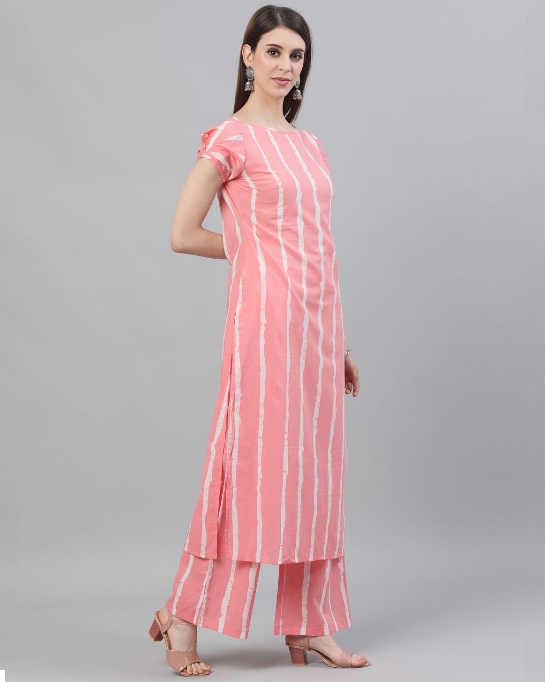 Shop Pink & White Striped Printed Kurta Set-Design
