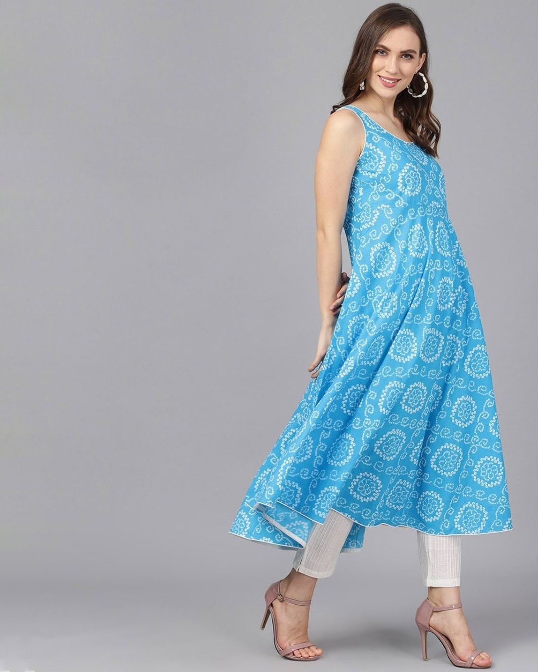 Shop Turquoise Blue Bandhani Anarkali-Design
