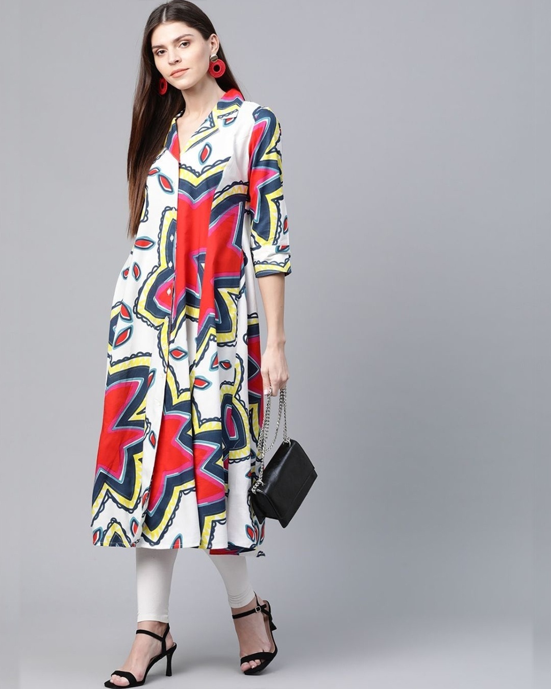 Shop White Red And Yellow A Line Kurta