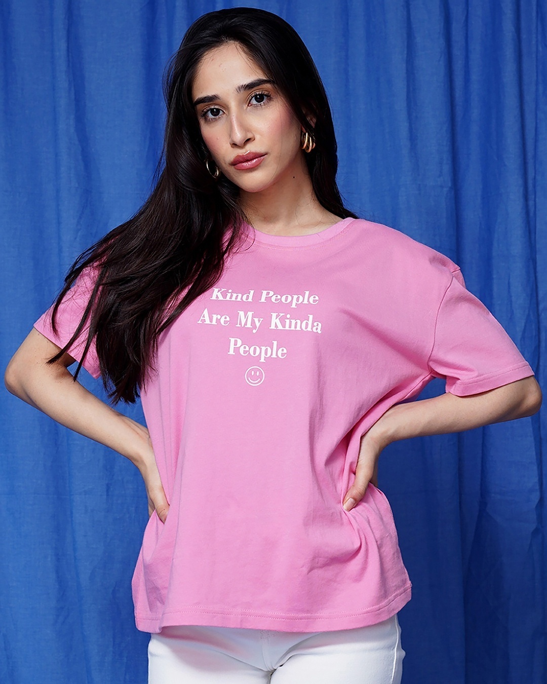 Shop Women's Pink Printed Oversized Fit T Shirt-Front