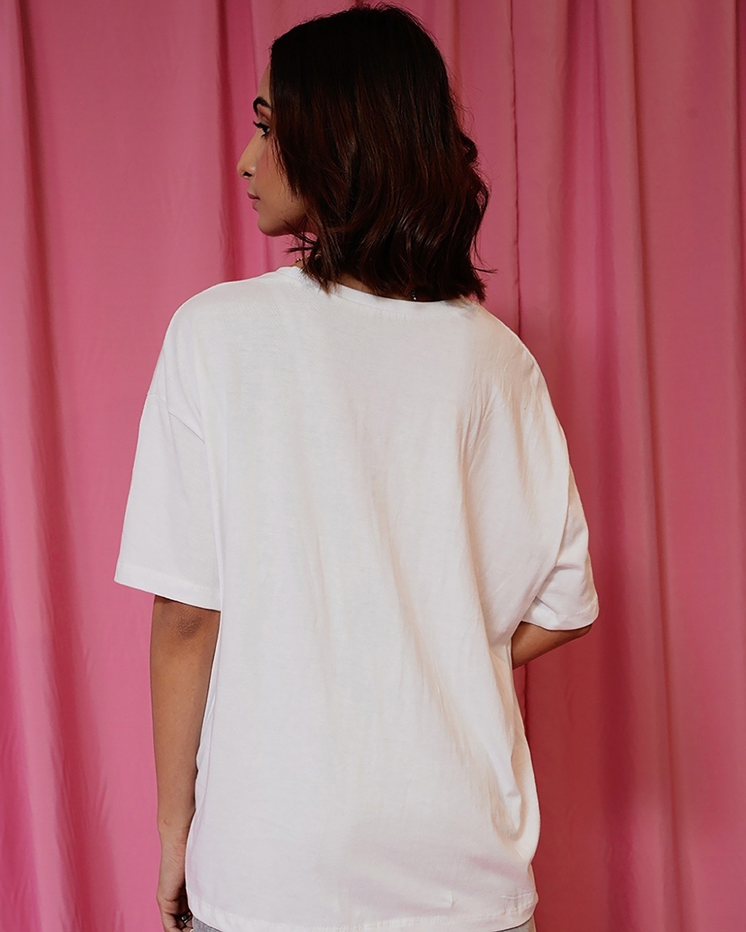 Shop Women's White Printed Oversized Fit T Shirt-Back