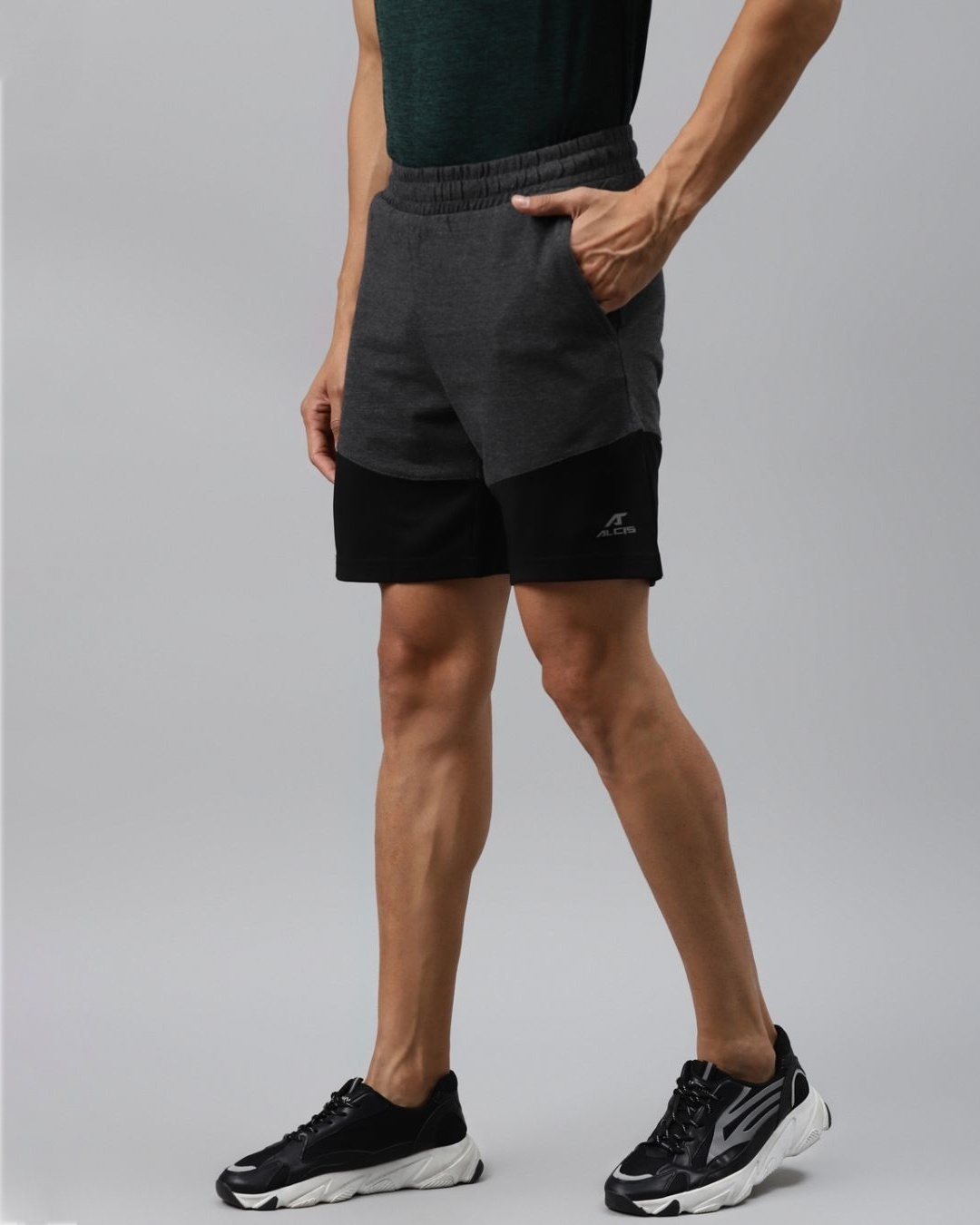 Shop Men Black Charcoal Grey Colourblocked Slim Fit Sports Shorts-Design