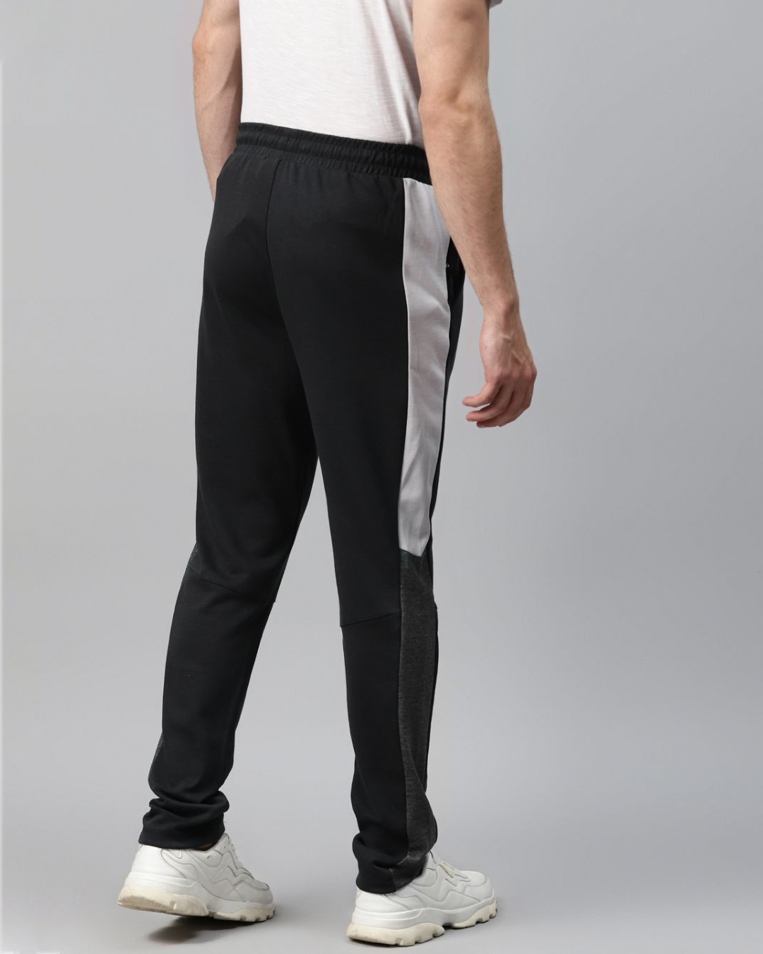 Shop Men Black Solid Slim Fit Pure Cotton Training Track Pants-Back