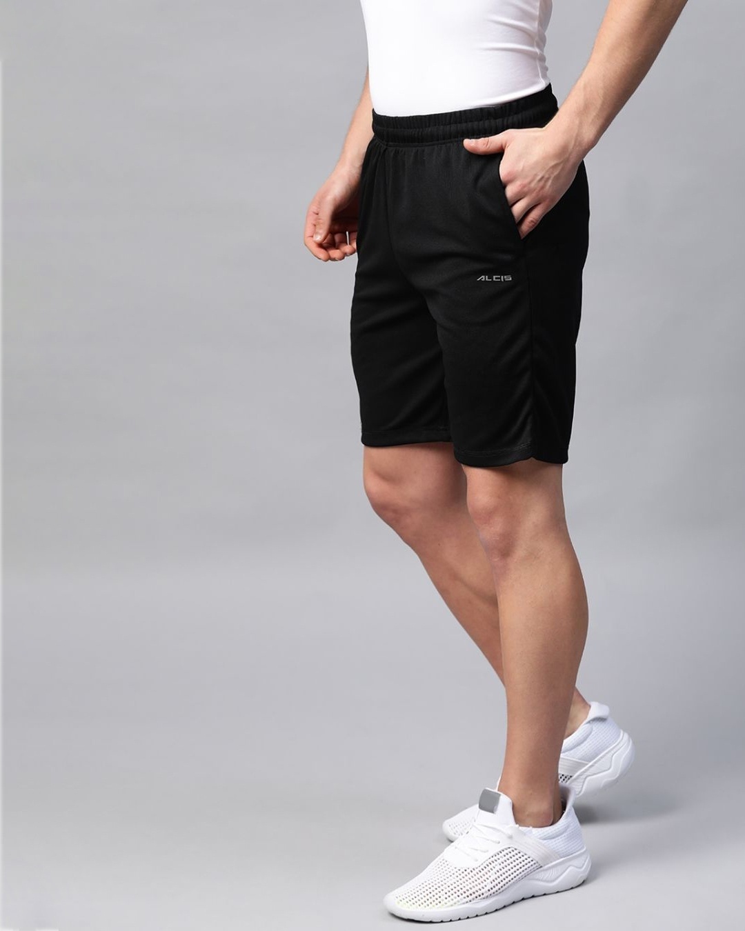 Shop Men Black Solid Slim Fit Sports Shorts-Design