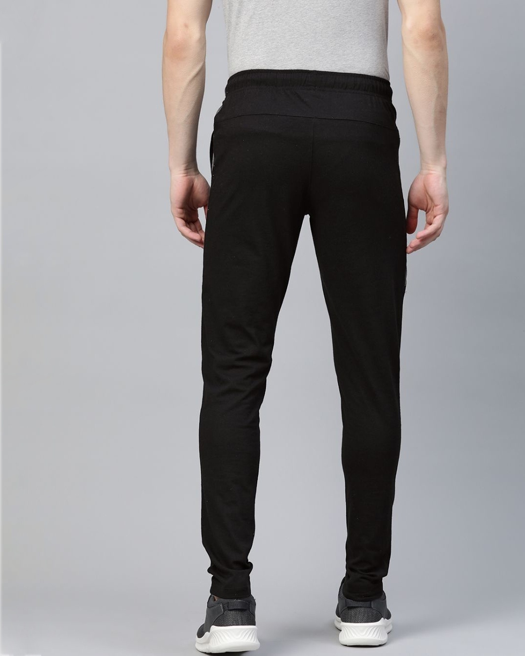 Shop Men Black Solid Stretchable Track Pants-Back
