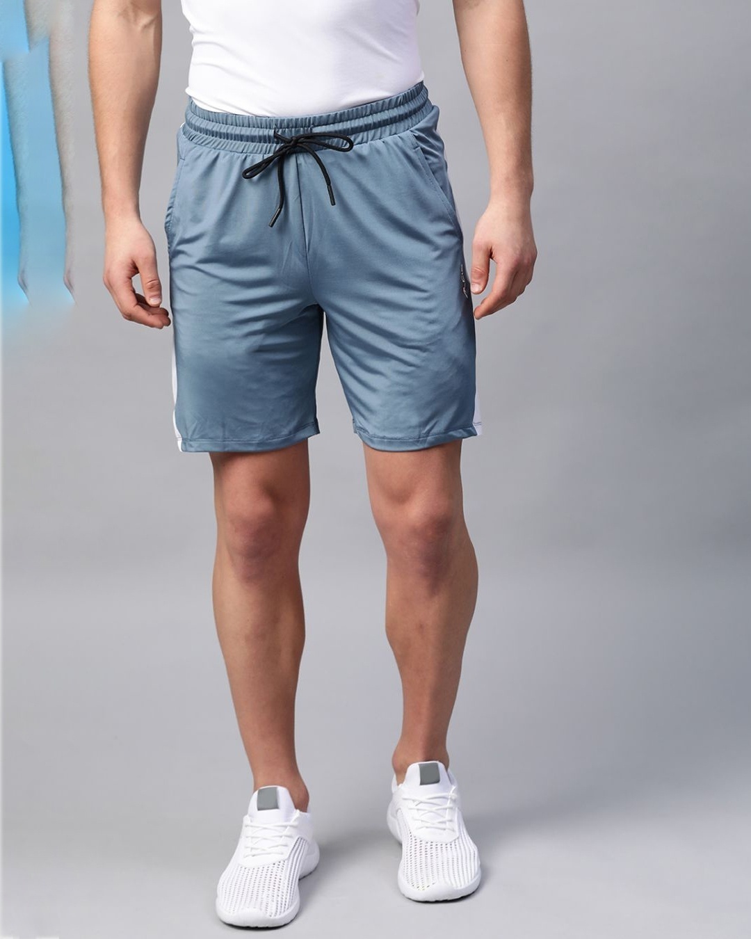 Shop Men Blue Solid Slim Fit Sports Shorts-Front