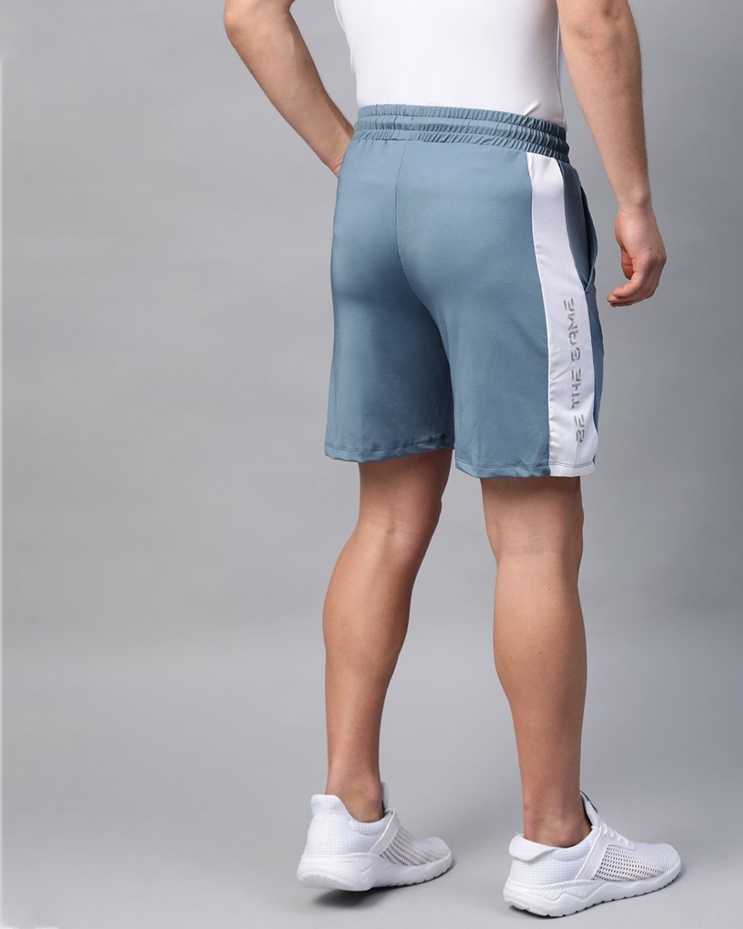 Shop Men Blue Solid Slim Fit Sports Shorts-Back