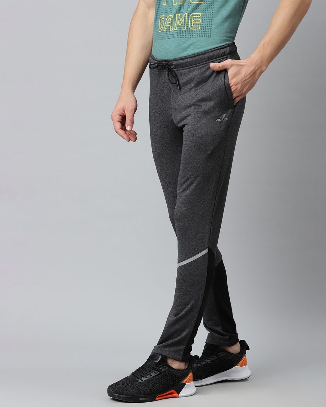 Shop Men Charcoal Grey Black Colourblocked Slim Fit Mid Rise Track Pants-Design
