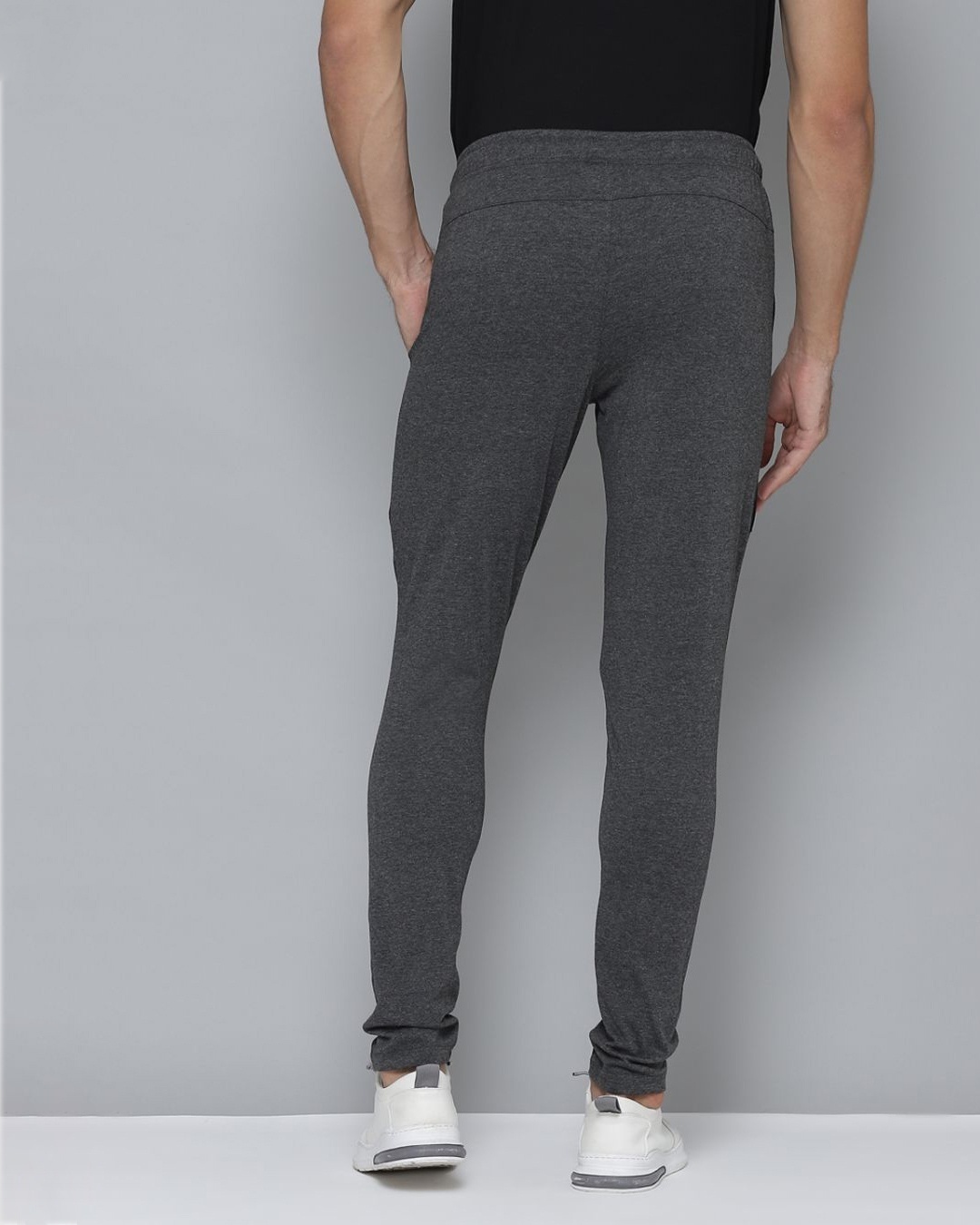 Shop Men Charcoal Grey Solid Regular Fit Track Pants-Back